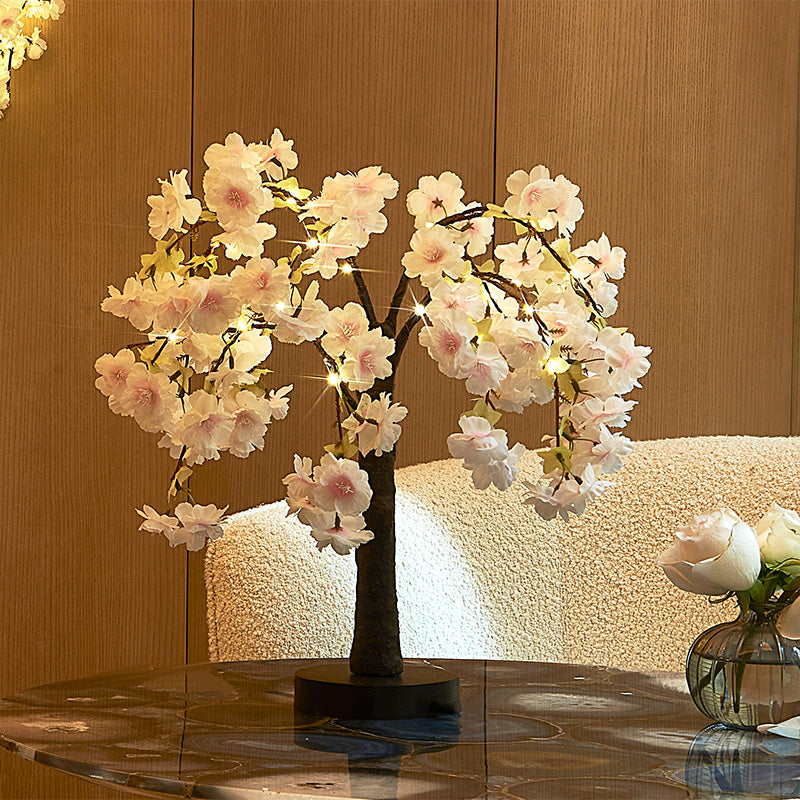 40LT Pink & White Cherry Blossom Tree, 18 Inch LED Lighted Willow Branch Decor, Battery/USB Powered with Timer