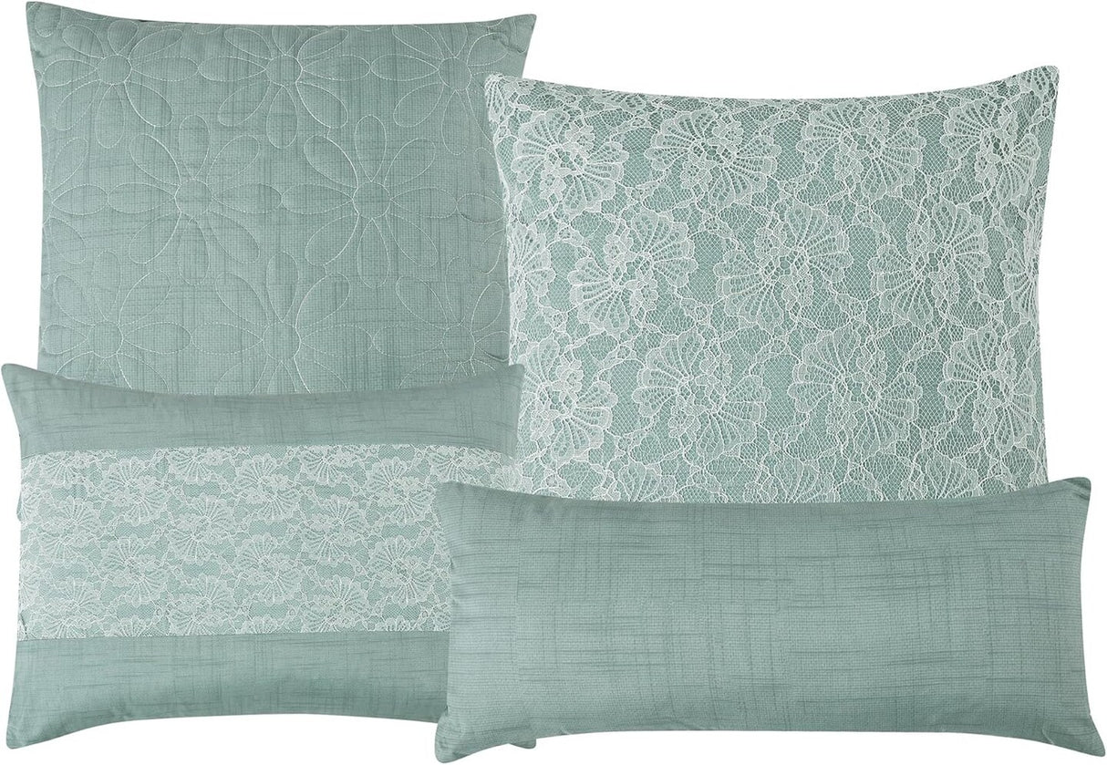 Lace Embroidery 7 Pieces Brenda Green & White Comforter Set
