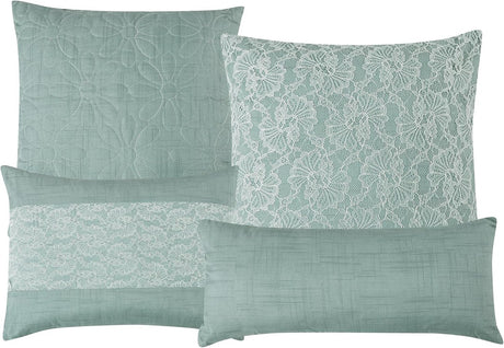 Lace Embroidery 7 Pieces Brenda Green & White Comforter Set