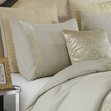9 Pieces Beige Jacquard Comforter & Bed Skirt Set