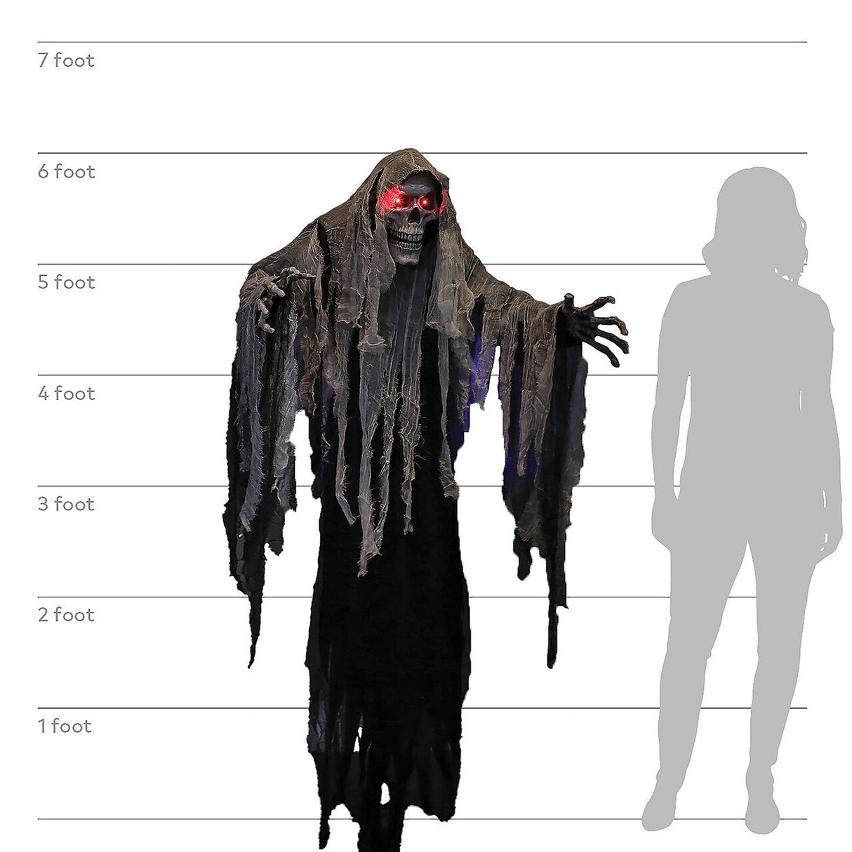 6 Feet Hanging Grim Reaper Halloween Animatronic with Red LED Eyes & Fluttering Robes