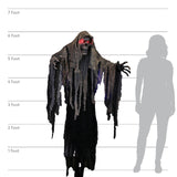 6 Feet Hanging Grim Reaper Halloween Animatronic with Red LED Eyes & Fluttering Robes