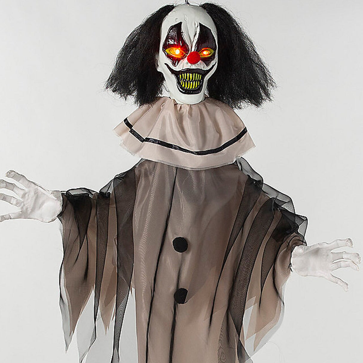 35.5 Inch Hanging Animated Black White Clown Halloween Decoration