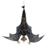 46" Menacing Hanging Bat Prop LED Eyes, Screeching Sounds, Moving Wings, Battery Operated Halloween Decor