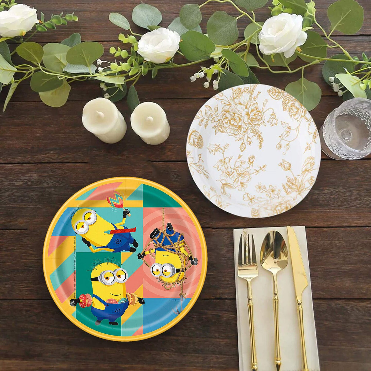 8 Count Despicable Me Minions Paper Dessert Plates 6.75 Inch Disposable Party Tableware for Kids Birthday
