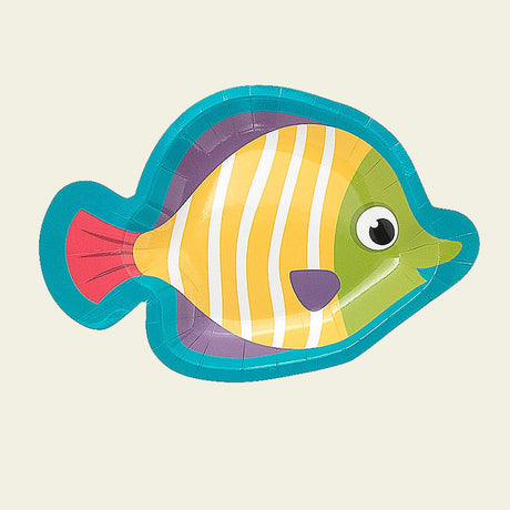 8 Count Under the Sea Fish Shaped Paper Dessert Plates Disposable Party Tableware for Kids Birthday
