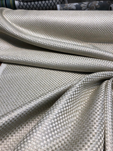Interconnected Solid Beige Polyester Fabric - Woven Textured, 54" Width (1 Yard)
