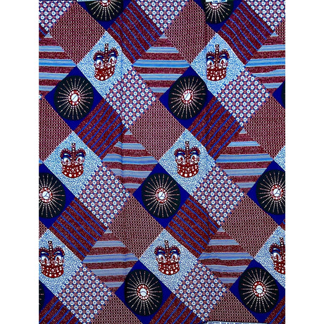 African Print Ankara Cotton Fabric - Brown, Blue, White Scatta, 46" Width (Per Yard)