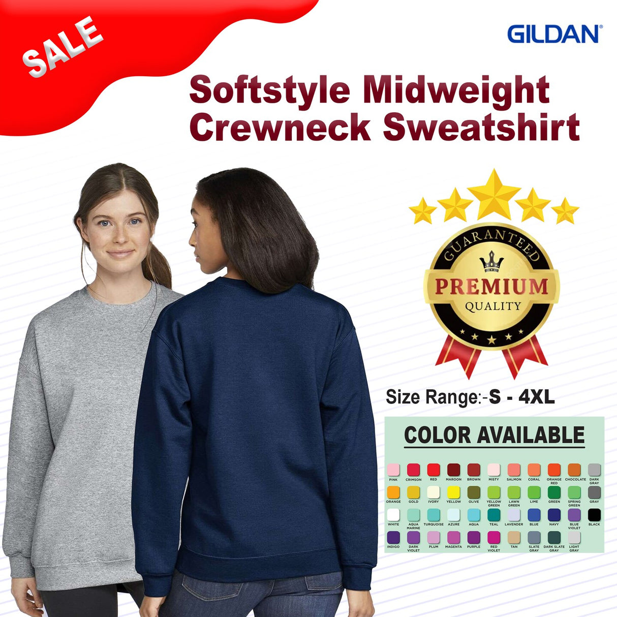 Gildan® Softstyle Midweight Crewneck Long Sleeve Sweatshirt