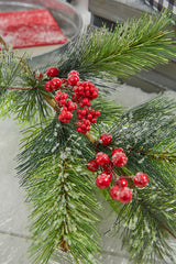 32” Frost Pine Berry Spray - Red & Green