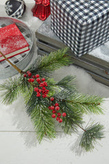 Frost Pine Berry Spray 32 Inch Red Green Christmas Decor