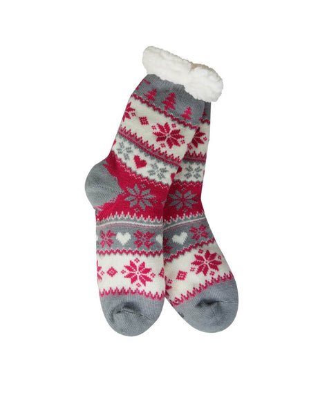 Snowflake, Tree & Heart Knit Thermal Slipper Socks with Non-Slip Grippers