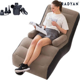 Inflatable Brown Sofa Chair with Air Pump Foldable Lounge with Armrests for Indoor Outdoor Use