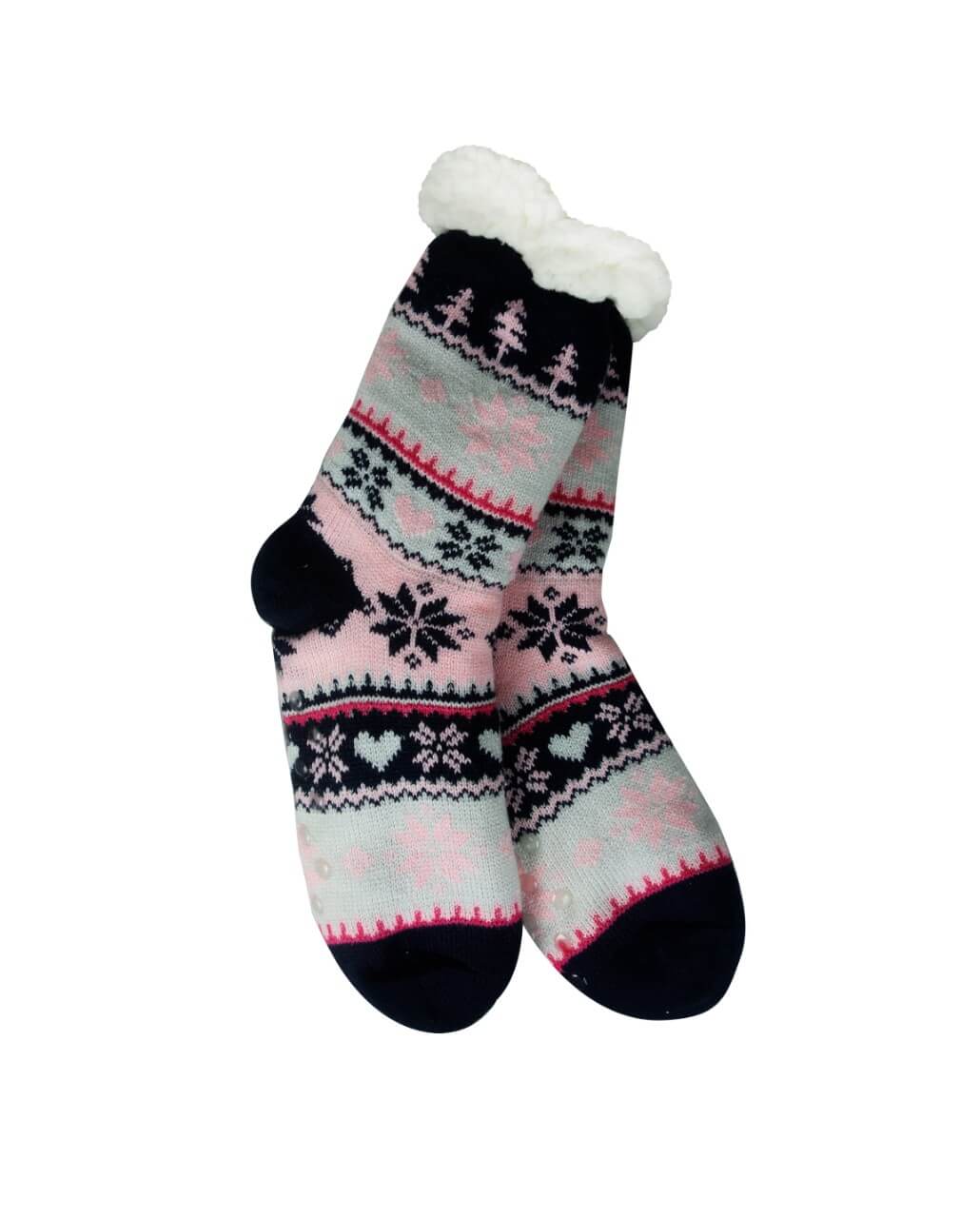 Snowflake, Tree & Heart Knit Thermal Slipper Socks with Non-Slip Grippers