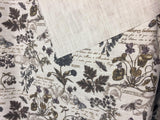 Scripture French Floral Linen Blend Upholstery Fabric - French Floral Scripture Print, 54" Width (By The Yard)