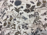 Scripture French Floral Linen Blend Upholstery Fabric - French Floral Scripture Print, 54" Width (By The Yard)