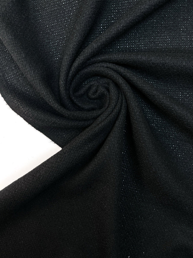 Italian Black Blue Wool Fabric