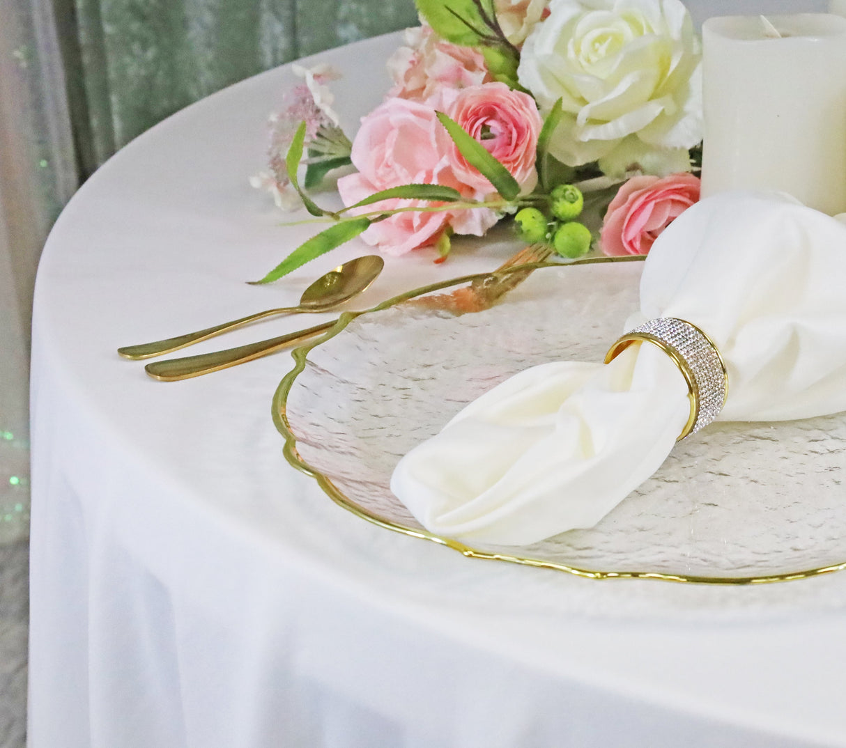Round Scuba Tablecloth 120" White