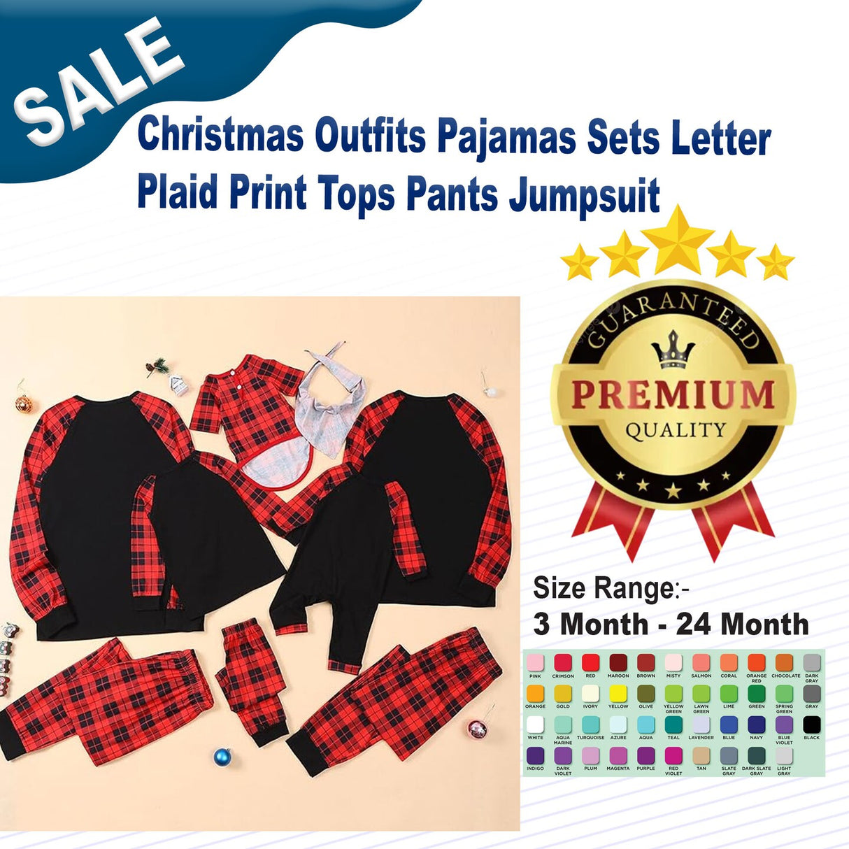 Christmas Outfits Pajamas Sets Letter Plaid Print Tops Pants Jumpsuit