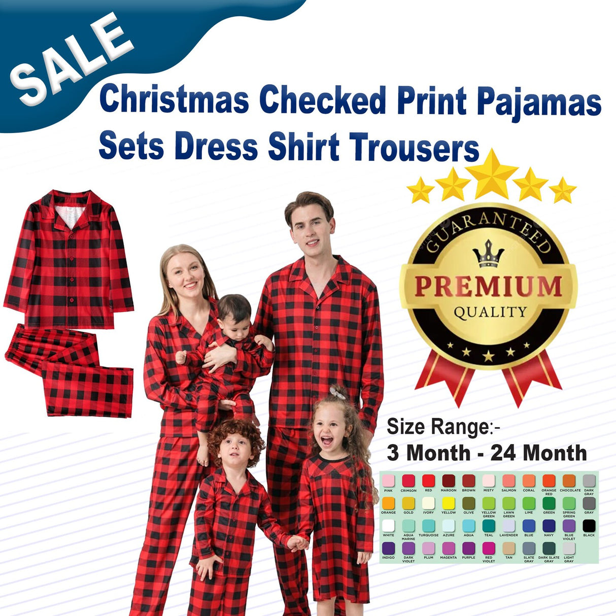 Christmas Checked Print Pajamas Sets Dress Shirt Trousers