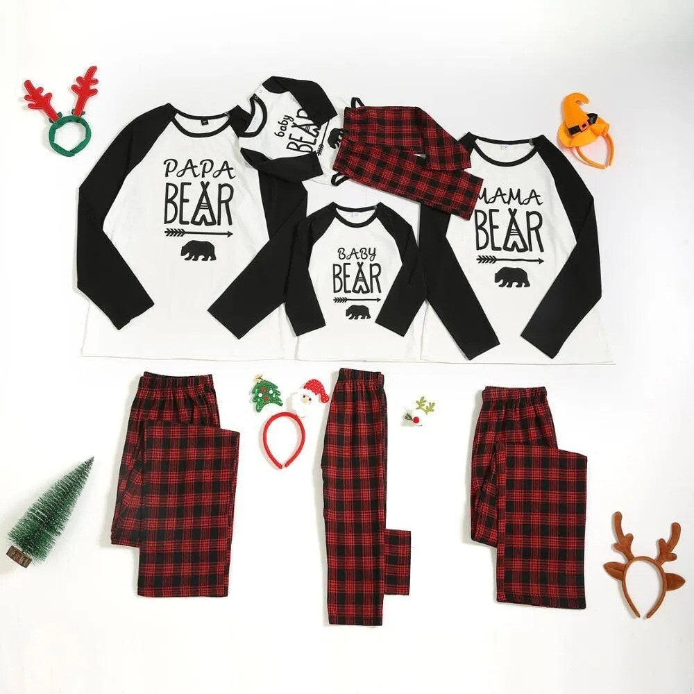 Bear Top And Plaid Pants Christmas Homewear Set