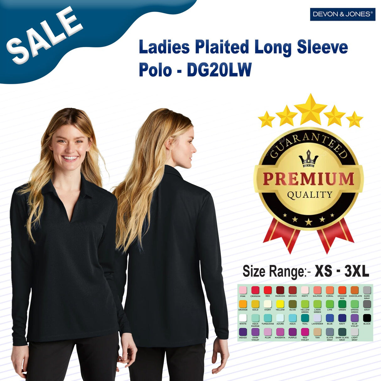 Devon & Jones® CrownLux Performance Ladies' Plaited Long Sleeve Polo