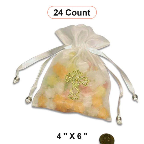Golden Cross Embroidered Organza Bags 4'' x 6'' Favors