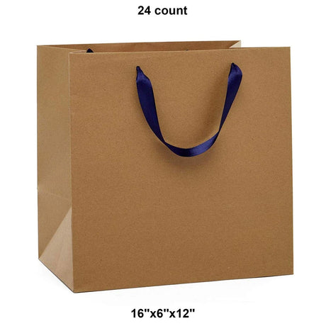 Heavy Kraft Euro Totes with Satin Ribbon Handles 16''x6''x12'' Navy Color 12 EACH / PACKAGE