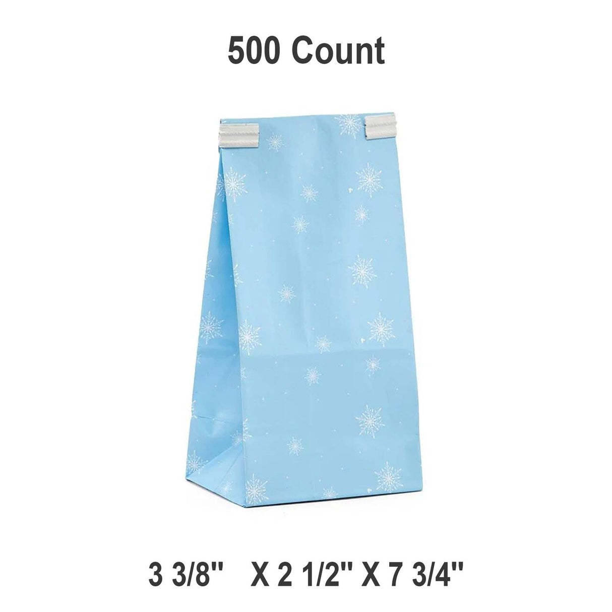 3 3/8” x 2 1/2” x 7 3/4” Snowflake Tin Tie Bags for Holiday Gifts