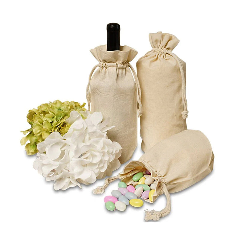 Petite Round Bottom Cotton Muslin Bag 4 3/4" x 3" x 7 1/2"