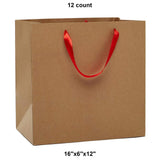 Heavy Kraft Euro Totes with Satin Ribbon Handles 16''x6''x12'' Red Color 12 EACH / PACKAGE