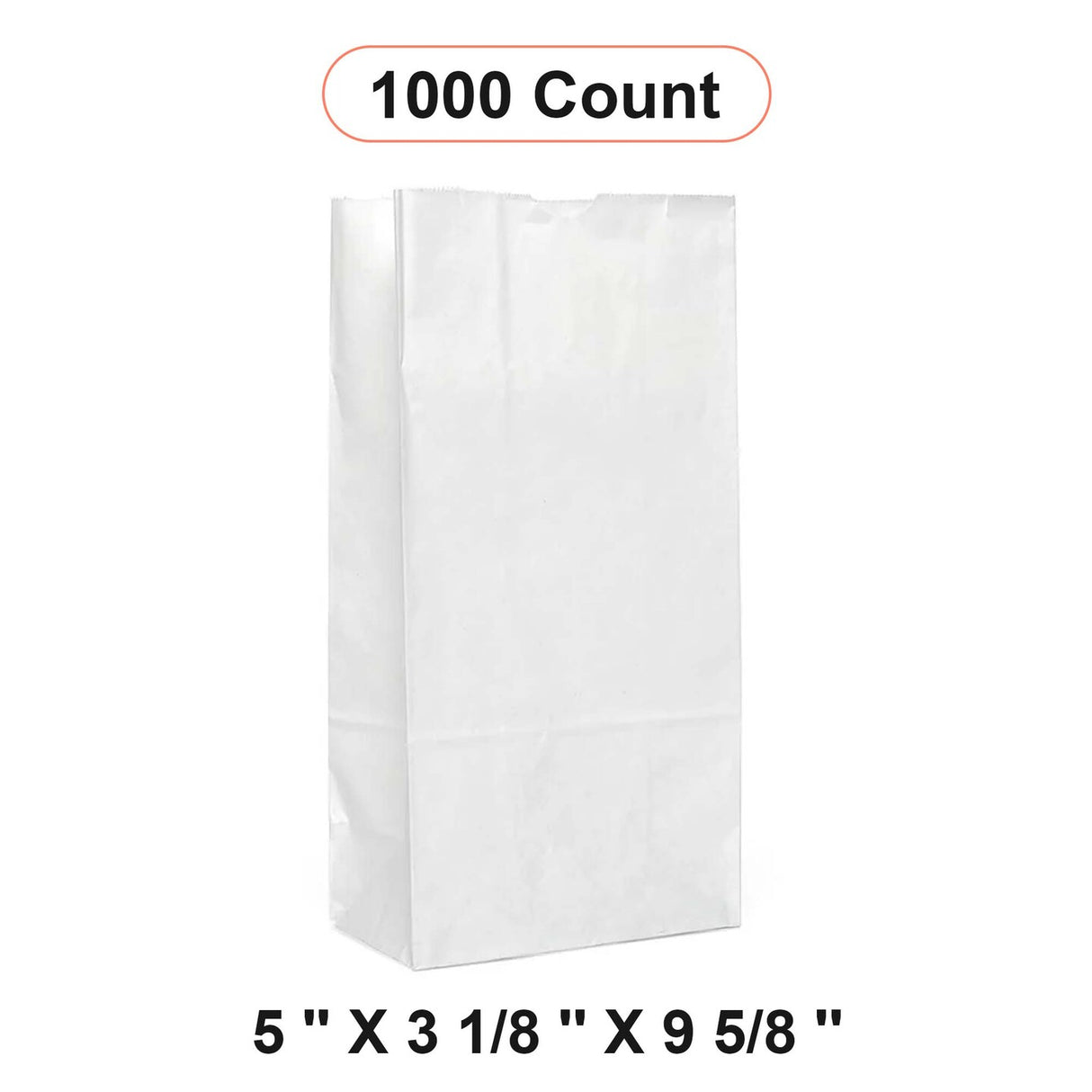 White Paper Grocery Bags 5'' x 3 1/8'' x 9 5/8''