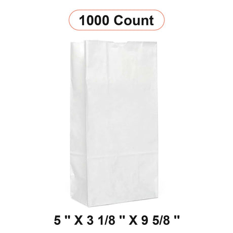 White Paper Grocery Bags 5'' x 3 1/8'' x 9 5/8''