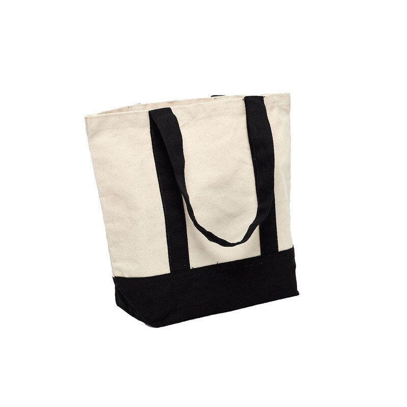 Stylish Canvas Tote Bag with Two-Tone Accent 14 5/16" x 4 1/4" x 12 1/2"