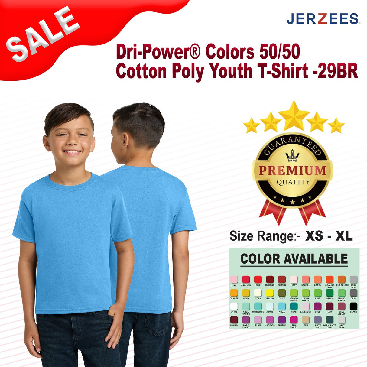 Jerzees® Dri Power Youth Cotton Polyester Crewneck Short Sleeve T-Shirt