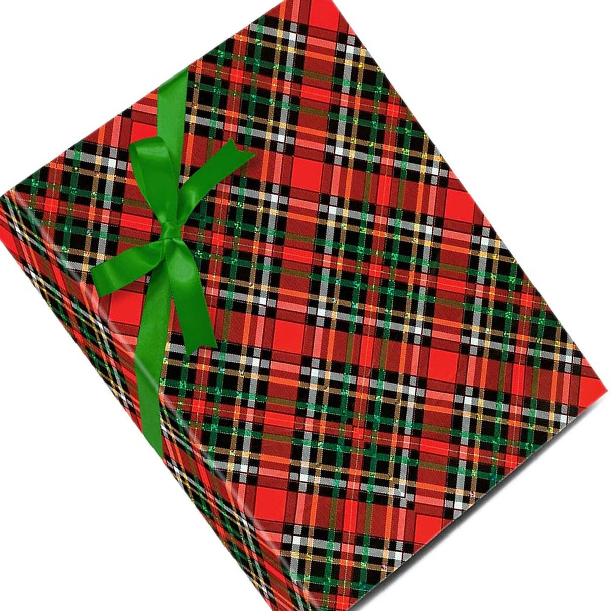 Plaid Christmas Wrapping Paper Red / Gold Holographic Plaid 30 '' × 208 '