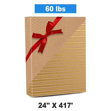 24''x417' Gold Dot & Stripe Christmas Wrapping Papers for a Trendy & Budget Friendly Holiday