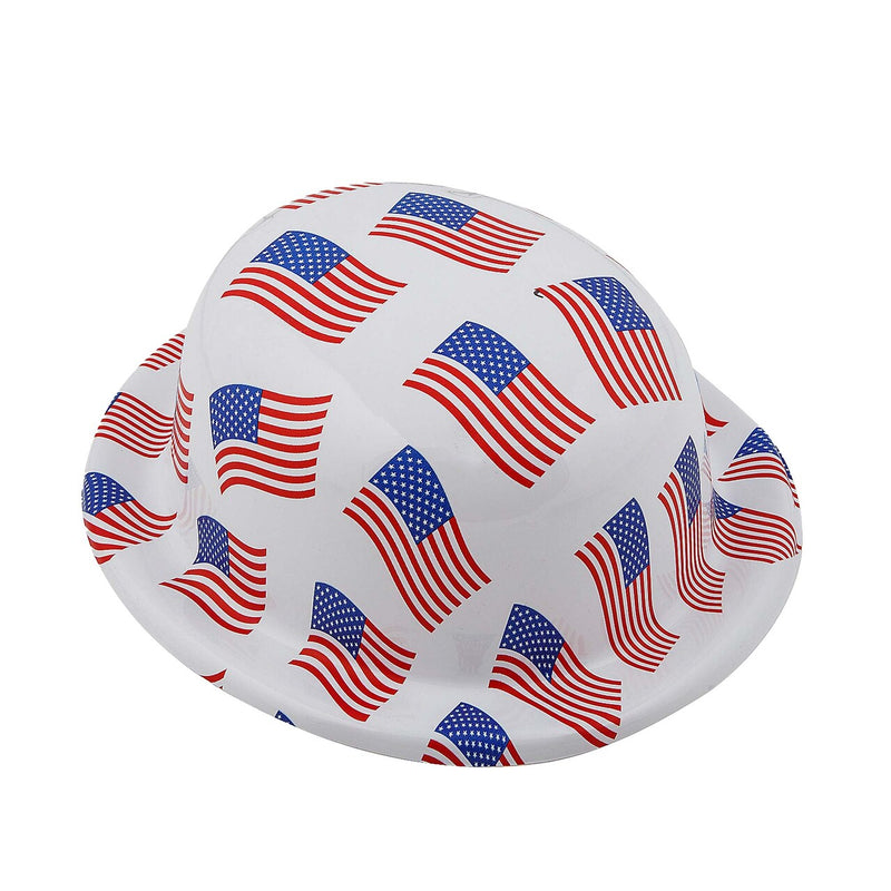 22" circ. Patriotic US Flag Red, White & Blue Plastic Derby Hats 12 Pc.