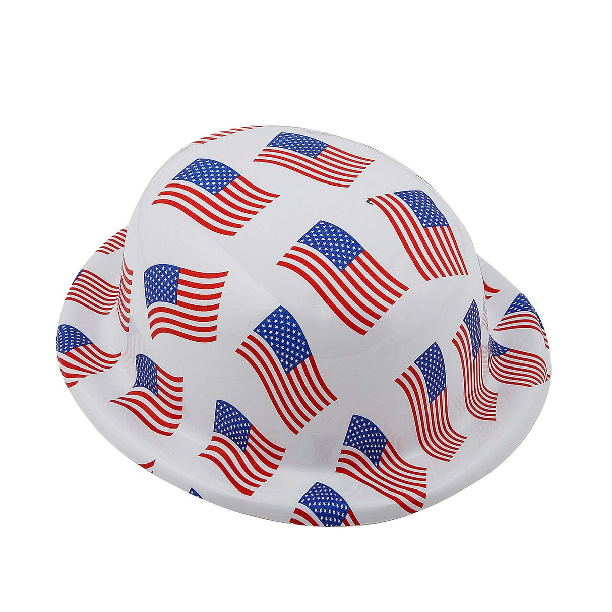 22" circ. Patriotic US Flag Red, White & Blue Plastic Derby Hats 12 Pc.