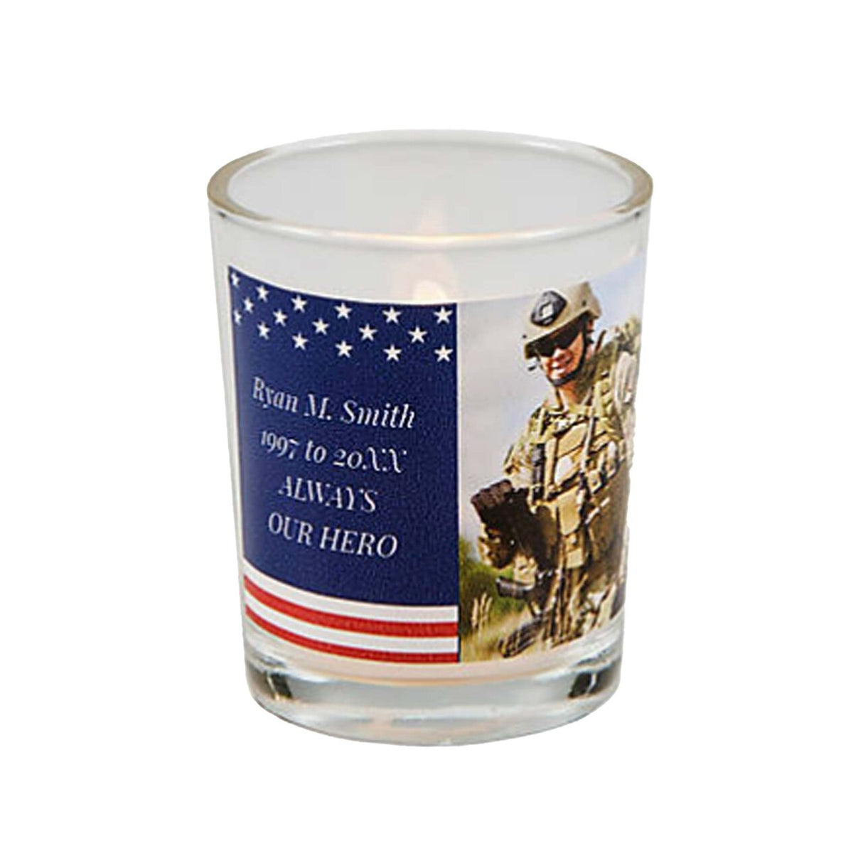 2 1/2" Personalized Patriotic Photo Memorial Votive Holders 12 Pieces