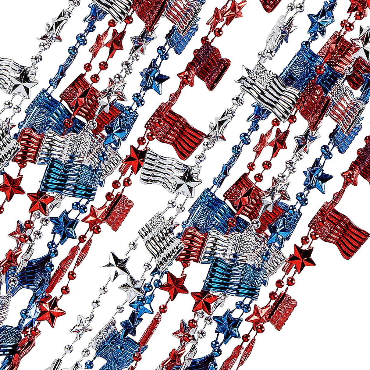 30" Bulk 48 Pieces Patriotic Red, White & Blue USA Flag Beaded Necklaces