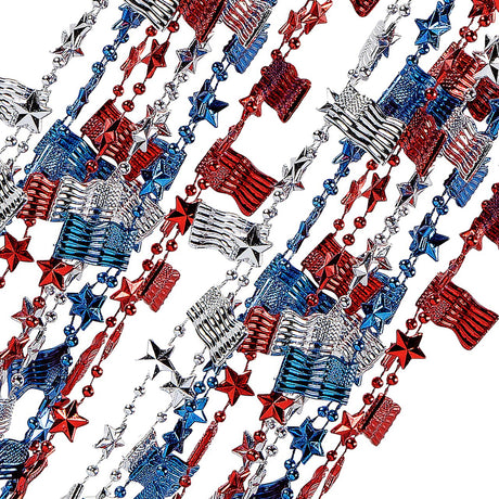30" Bulk 48 Pieces Patriotic Red, White & Blue USA Flag Beaded Necklaces