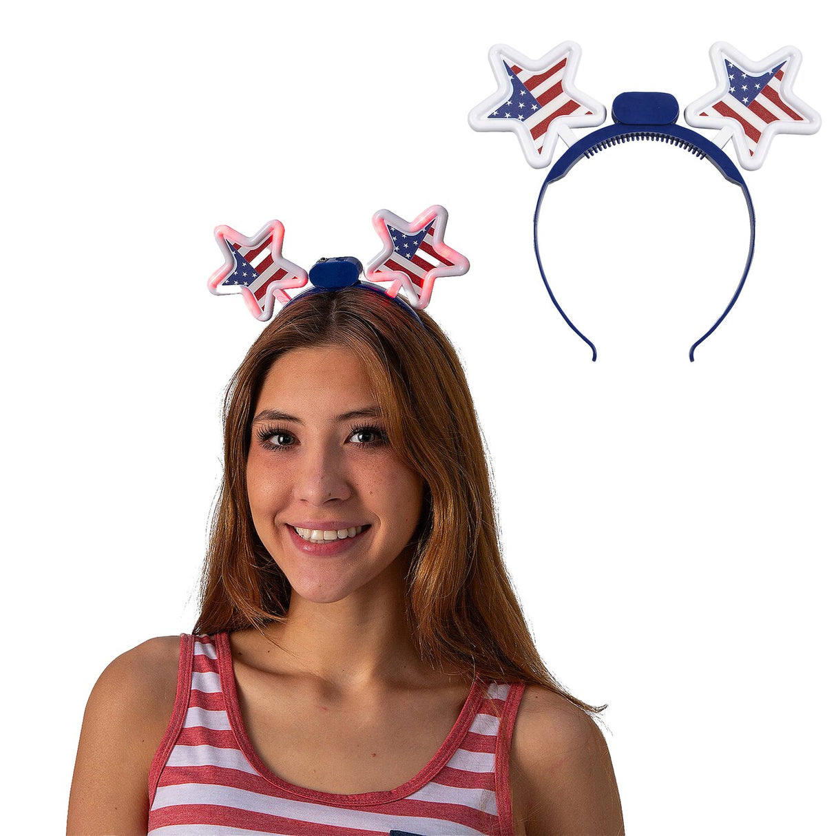 9" circ. Patriotic Red, White & Blue LED Light-Up Star Headbands 6 Pieces