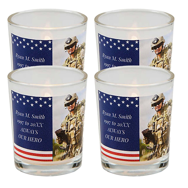 2 1/2" Personalized Patriotic Photo Memorial Votive Holders 12 Pieces