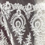 1 Yard 48" Wide Beaded & Corded Lace Fabric Embroidered on 100% Polyester Net Mesh