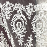 Beaded Corded Lace Mesh White