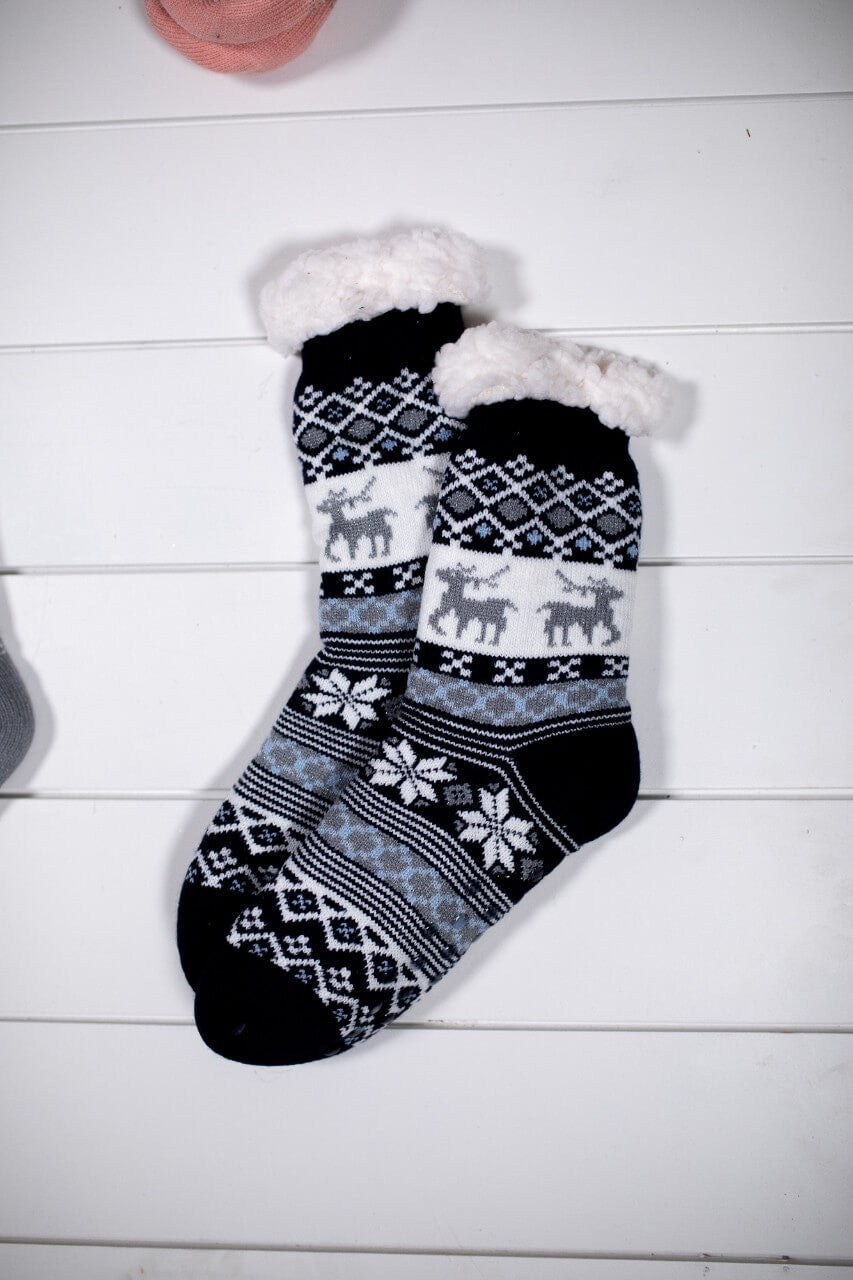 RADYAN Snowflake Sparkle Deer Thermal Slipper Socks Non-Slip