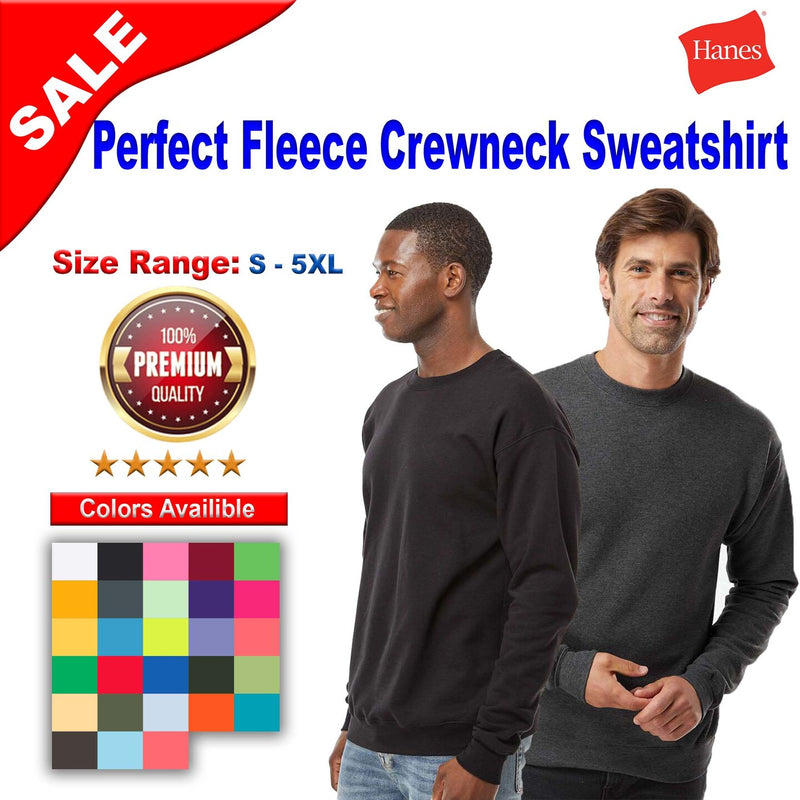 Hanes Perfect Fleece Classic Crewneck Sweatshirt with ribbed collar and cuffs