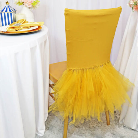 1 Piece Gold Stretch Spandex Chiavari Chair Cover with Elegant Ballerina Skirt