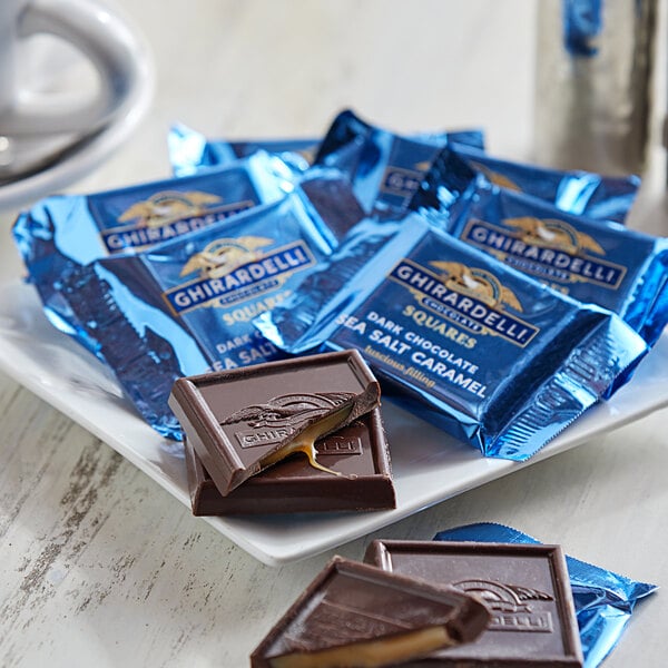 Ghirardelli Individually Wrapped Dark Chocolate Sea Salt Caramel Squares - 430/Case